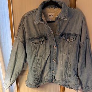 Zara Women's Fleece Lined Blue Denim Jacket